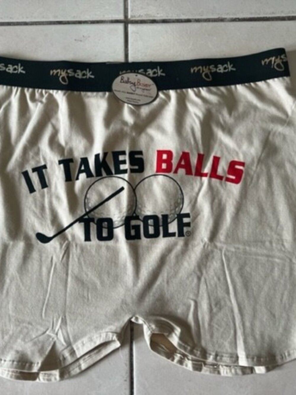 MySack Ballsy Boxers It Takes Balls to Golf TesticleShaped Boxer Shorts, L